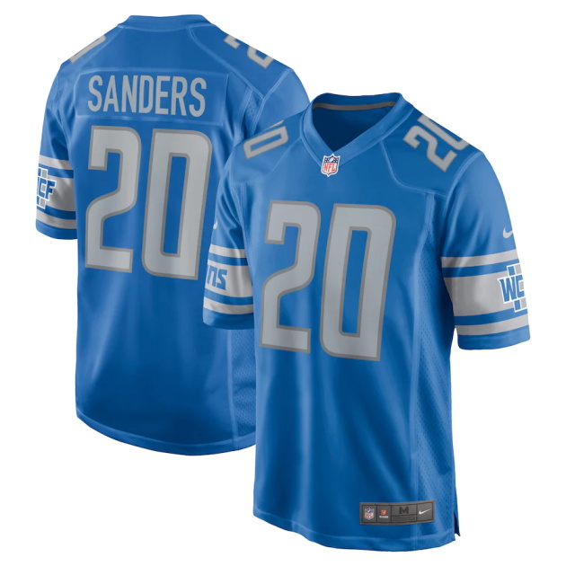 mens nike barry sanders blue detroit lions game retired player jersey